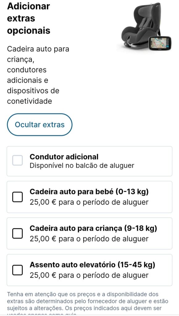 Guia para alugar carro de forma económica com a DiscoverCars 6 reservar extras DiscoverCars