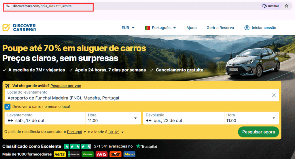início da pesquisa DiscoverCars
